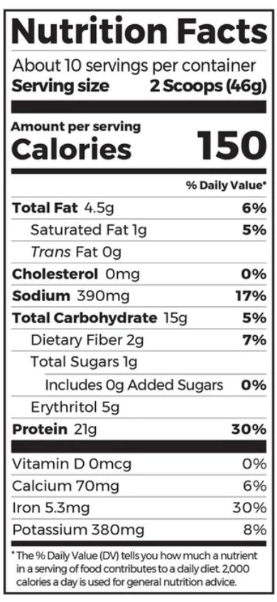 nutrition label for protein